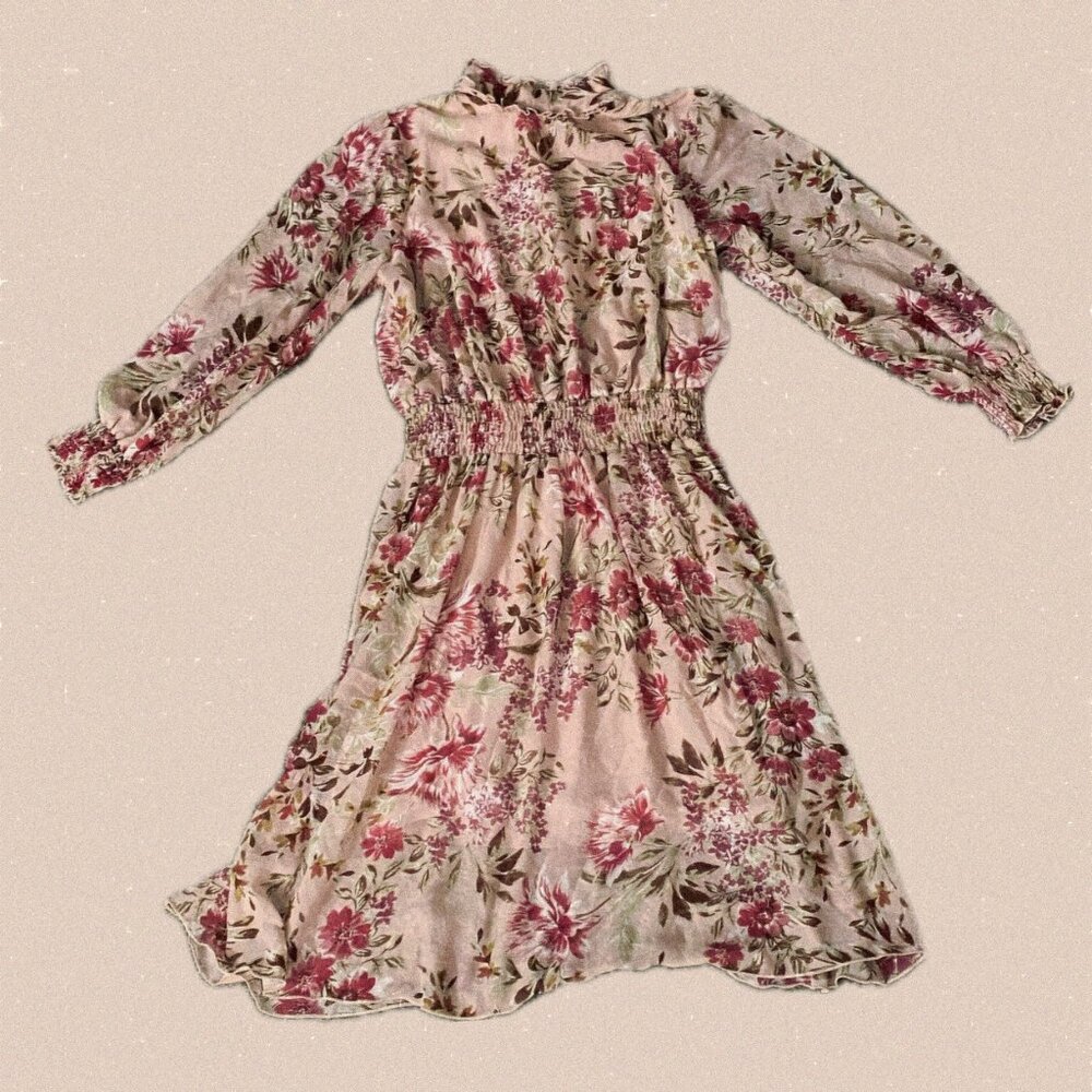 Pink Floral Print Dress